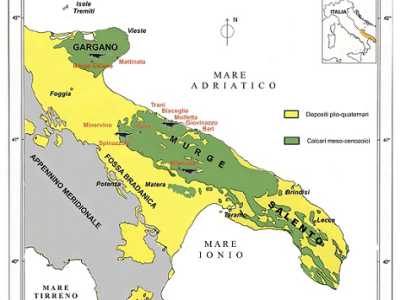 Mappa con i siti pugliesi su cui sono state trovate orme di dinosauri